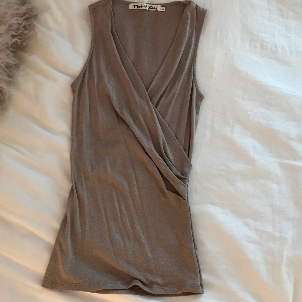 Taupe colored Michael Stars crisscross tank top